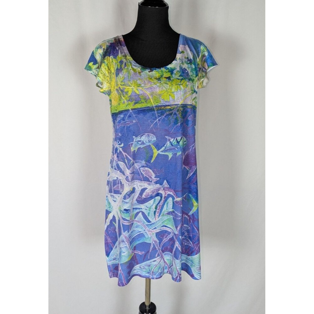 Guy Harvey Tshirt Dress S Women's Bright Multicolor Fish Underwater Sheer